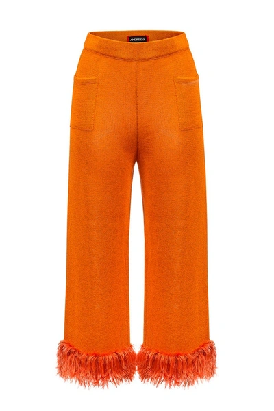 Andreeva Golden Poppy Knit Pants With Handmade Knit Details In Orange