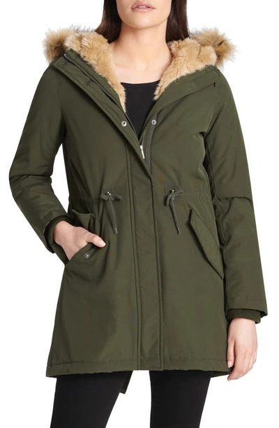 Levi's Arctic Cloth Water Resistant Hooded Parka With Removable Faux Fur Trim In Olive