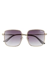 Quay Real One 53mm Gradient Square Sunglasses In Gold/ Smoke