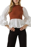 English Factory Combo Top In Brown Combo