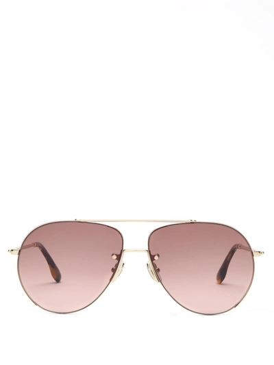 Victoria Beckham Aviator Half-rim Metal Sunglasses In 725 Gold/wine