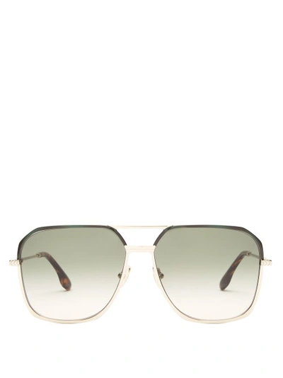 Victoria Beckham Aviator Enamel Top-bar Metal Sunglasses In Gold/ Green Gradient