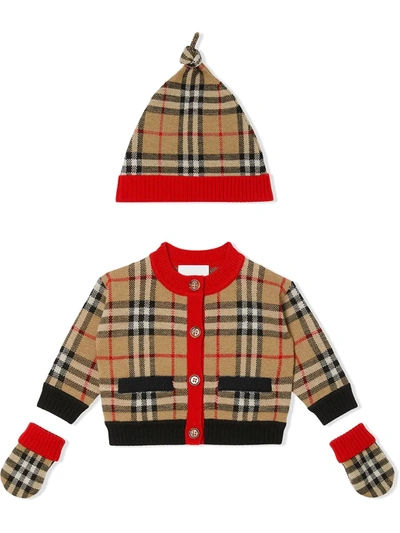 Burberry Kids' Three-piece Check Gift Set In Brown