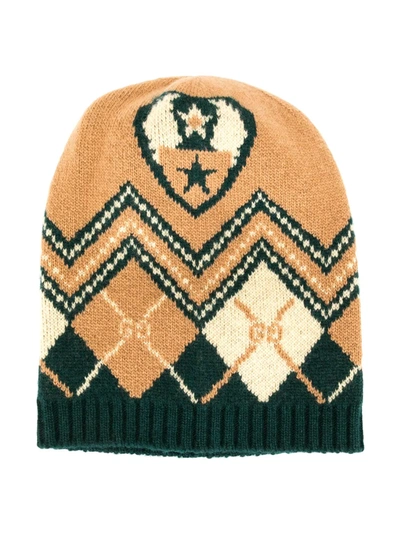 Gucci Kids' Intarsia-knit Wool Beanie Hat In Brown