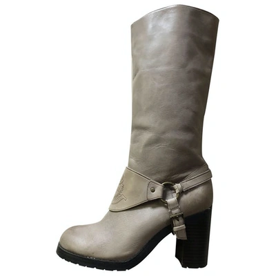 Pre-owned Lauren Ralph Lauren Leather Cowboy Boots In Grey