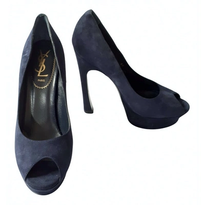 Pre-owned Saint Laurent Navy Suede Heels