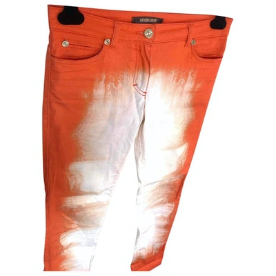 Pre-owned Roberto Cavalli Silk Straight Pants In Orange