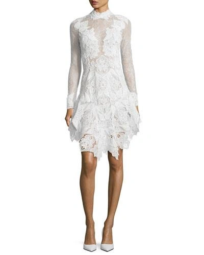 Jonathan Simkhai Multimedia Corded Long-sleeve Lace Dress, White
