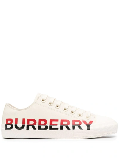 Burberry Side Logo Print Trainers In Nude