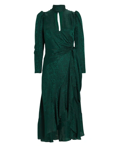 Intermix Birdie Moiré Midi Wrap Dress In Green