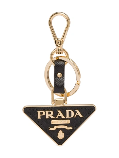 Prada Portachiavi Logo Triangolo Saffiano In Black