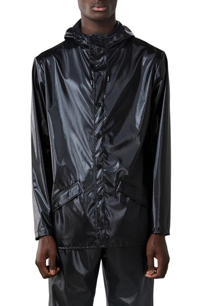 Rains Lightweight Hooded Rain Jacket In Shiny Black