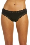 Fleur't Iconic Lace-trim Thong In Black/seashell