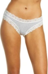 Fleur't Iconic Lace-trim Thong In Heather/chantilly