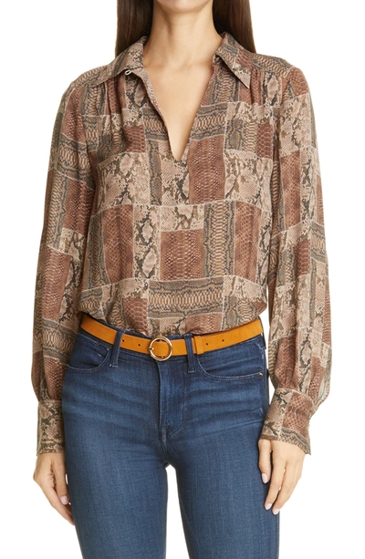 Frame Snake-print Silk Crepe De Chine Blouse In Sepia Multi