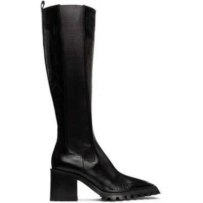 Alexander Wang Parker Lug Glossed Textured-leather Knee Boots In Black