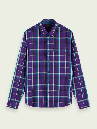 Scotch & Soda Regular Fit Long Sleeve Checked Shirt In Purple