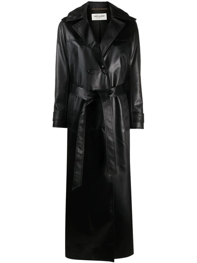 Saint Laurent Tied-waist Double-breasted Coat In Black