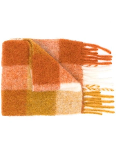 Acne Studios Multi Check Alpaca-blend Scarf In Orange