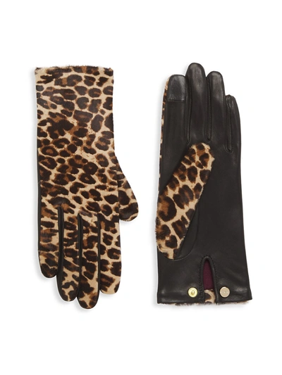 Agnelle Chloe Leopard-print Calf Hair Gloves