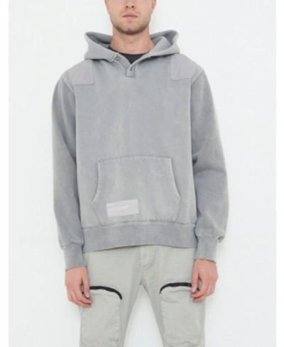 Nana Judy Men's Classic Hooded Sweater With Half Button Neck And Contrast Patches In Acid Gray