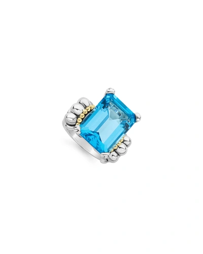 Lagos Sterling Silver & 18k Yellow Gold Glacier Blue Topaz Ring In Blue/silver