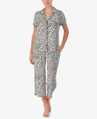 Kate Spade Women's Short Sleeve Knit Notch Short Pajama Set In Leopard Spots