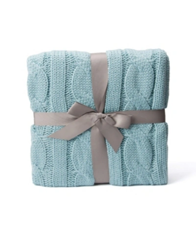 Happycare Textiles Soft Knitted Dual Cable Throw Bedding In Aqua