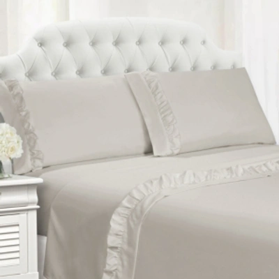 Cathay Home Inc. Ruffle Hem Queen 4 Pc Sheet Set Bedding In Taupe