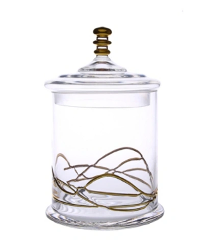 Classic Touch Vivid Glass Canister Jar With Lid - 14k Gold Swirl Design In Clear