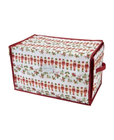 Laura Ashley Nutcracker Print Design 112 Count Stackable Christmas Ornament Storage Box In White