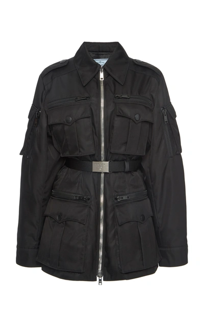 Prada Belted Shell Military Jacket In Black
