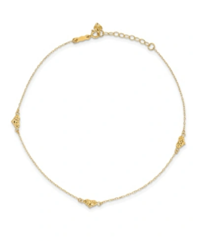 Macy's Triple Puffed Heart Anklet In 14k Yellow Gold