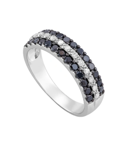 Macy's Black And White Diamond (3/4 Ct. T.w.) Band Ring In Sterling Silver