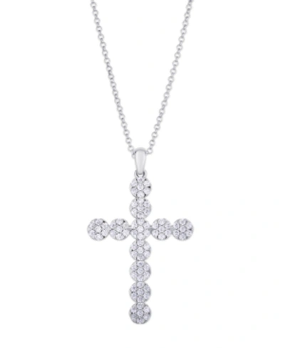 Macy's Cubic Zirconia Cross Pendant Necklace In Silver Plate