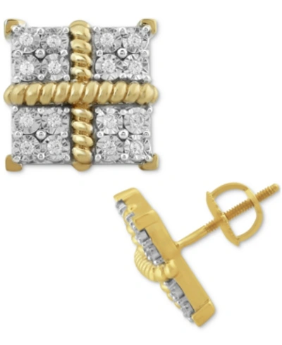 Macy's Men's Diamond Square Clusters Stud Earrings (1/4 Ct. T.w.) In 10k Gold-plated Sterling Silver In Gold Over Silver