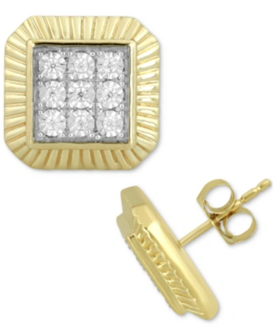 Macy's Men's Diamond Square Cluster Stud Earrings (1/6 Ct. T.w.) In 18k Gold-plated Sterling Silver In Gold Over Silver
