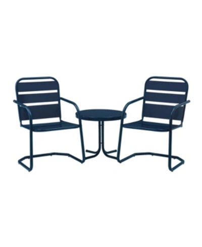 Crosley Brighton 3 Piece Metal Conversation Seating Set In Navy