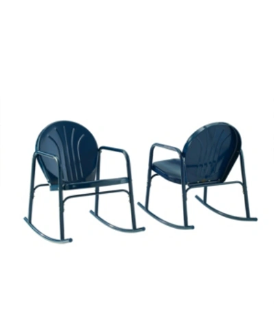 Crosley Griffith 2 Piece Outdoor Rocking Chair Set In Navy
