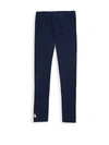 Ralph Lauren Kids' Girl's Stretch Cotton Solid Logo Embroidered Leggings In French Navy