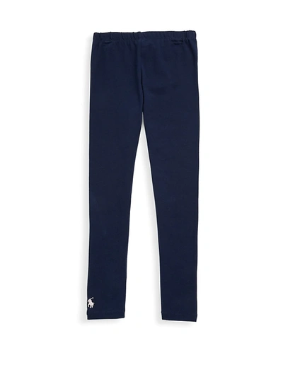 Polo Ralph Lauren Girl's Stretch Cotton Solid Logo Embroidered Leggings In French Navy