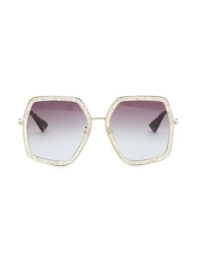 Gucci Women's 56mm Geometric Glitter Sunglasses In Gold