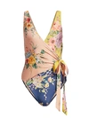 Zimmermann Zinnia Floral Wrap One-piece Swimsuit In Spliced