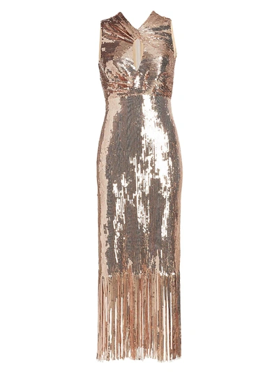 Rachel Comey Petra Keyhole Sequin Fringe Midi Dress In Champagne
