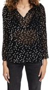 Rebecca Taylor Long Sleeve Velvet Dot Blouse In Black Combo