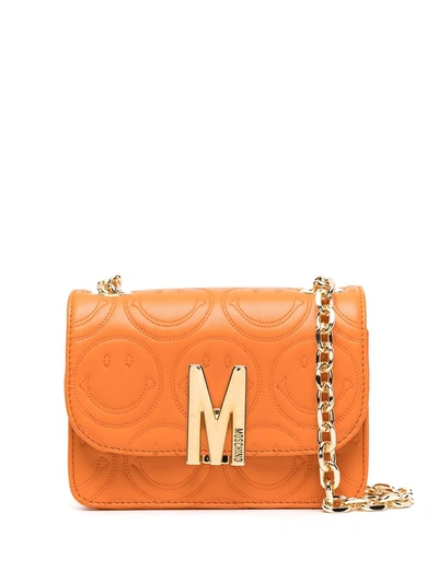 Moschino Smiley-embossed Leather Crossbody Bag In Orange