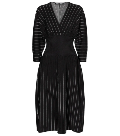 Proenza Schouler Chalk-stripe Ribbed-waist Jersey Midi Dress In Black