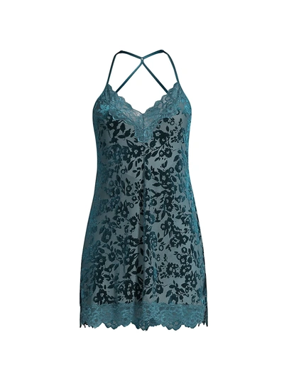 In Bloom Women's Burnout Velvet Slip Dress In Serene Blue