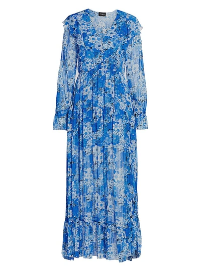 The Kooples Womens Blu01 Floral-print V-neck Crepe Maxi Dress S In Blue