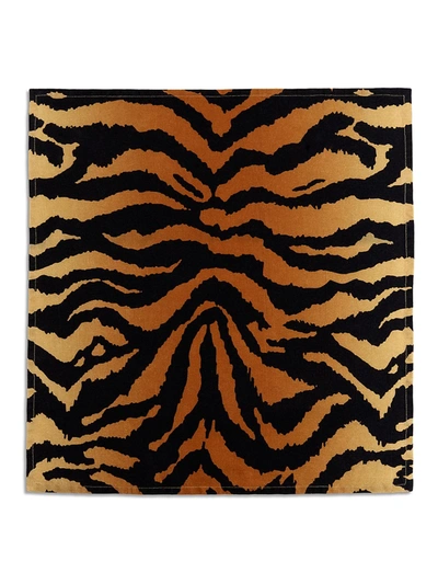 L'objet 4-piece Tiger-print Linen Sateen Napkin Set In Brown